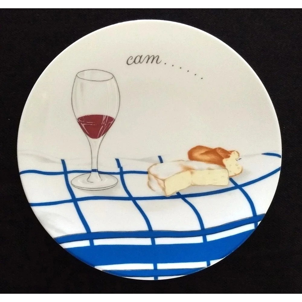 Limoges Porcelaine de Sologne Canape Plates France Camembert Cheese & Wine Set/4